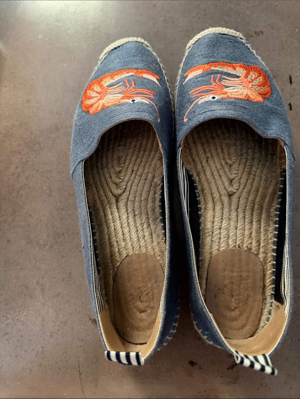 Castaner Navy Espadrille Flats with Orange Embroidered Shrimp size 40